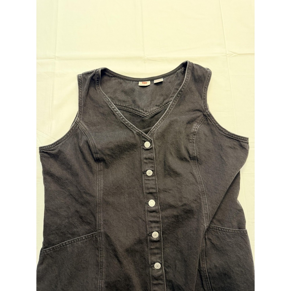 Levi's‎ Dress Womens 2XL Gray Denim Button Front Sleeveless A Line Belted - Picture 4 of 10